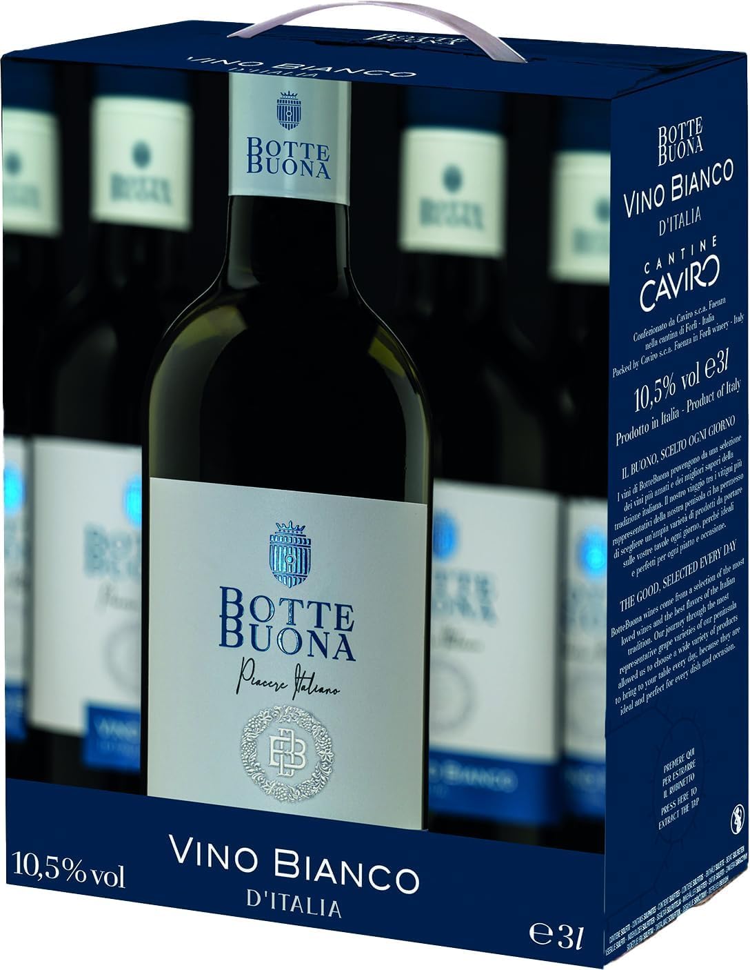 BotteBuona, Italienischer Weißwein, Trockener Wein mit Fruchtigen Aromen, 10,5 % Vol., 3 L Bag-in-Box
