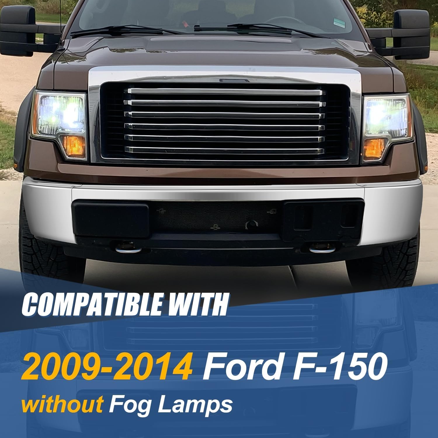 Auto Dynasty Front Bumper Impact Face Bar Compatible with 2009-2014 Ford F-150, Non Fog Light Cutout, Polished Chrome