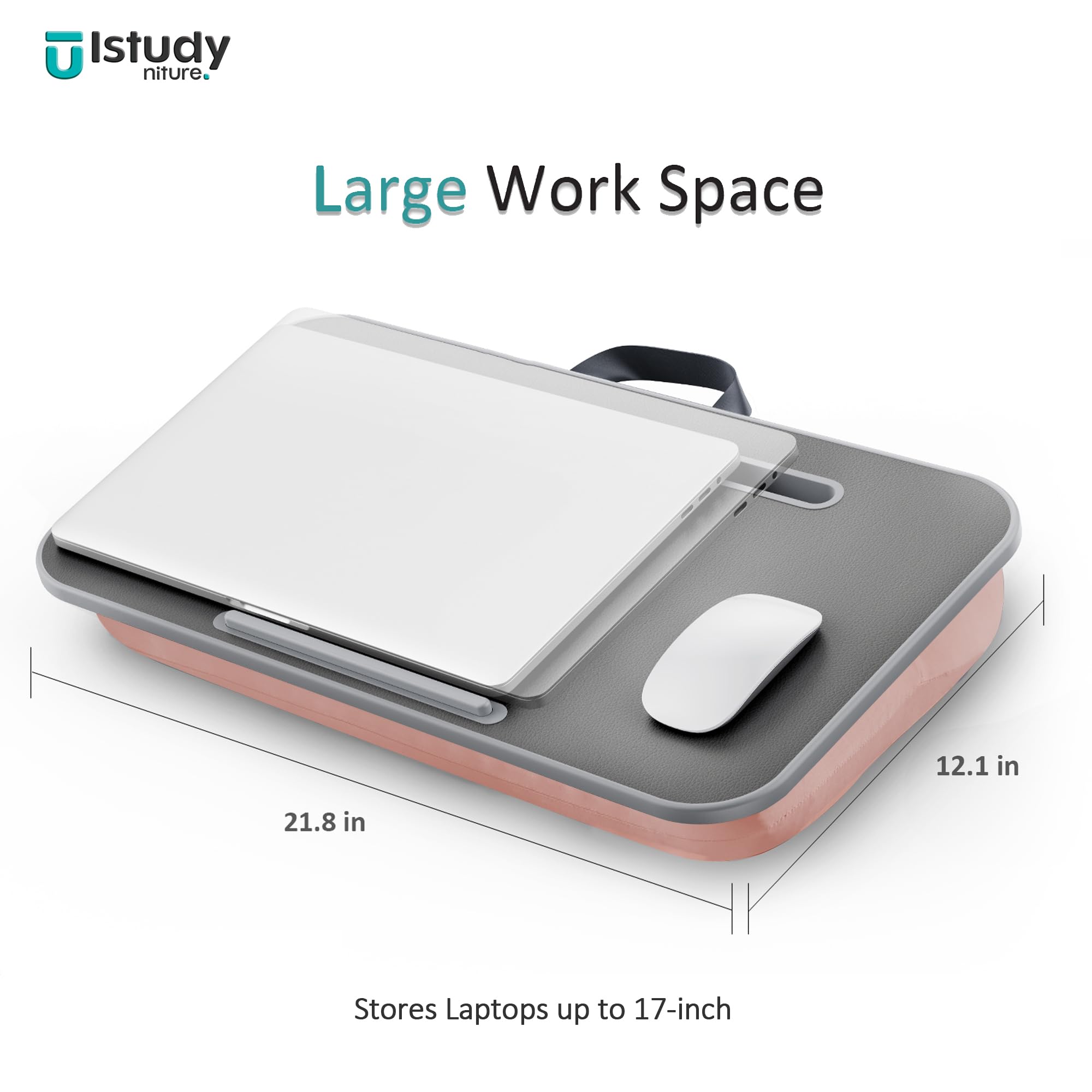 Lap Desk, Lap Desk with Cushion, Lap Desk for Laptop,Fits up to 17 inch Laptop,Removable and Washable,Laptop Desk for Bed,Couch, Home Office,Pink,ISTUDYNITURE(Large)