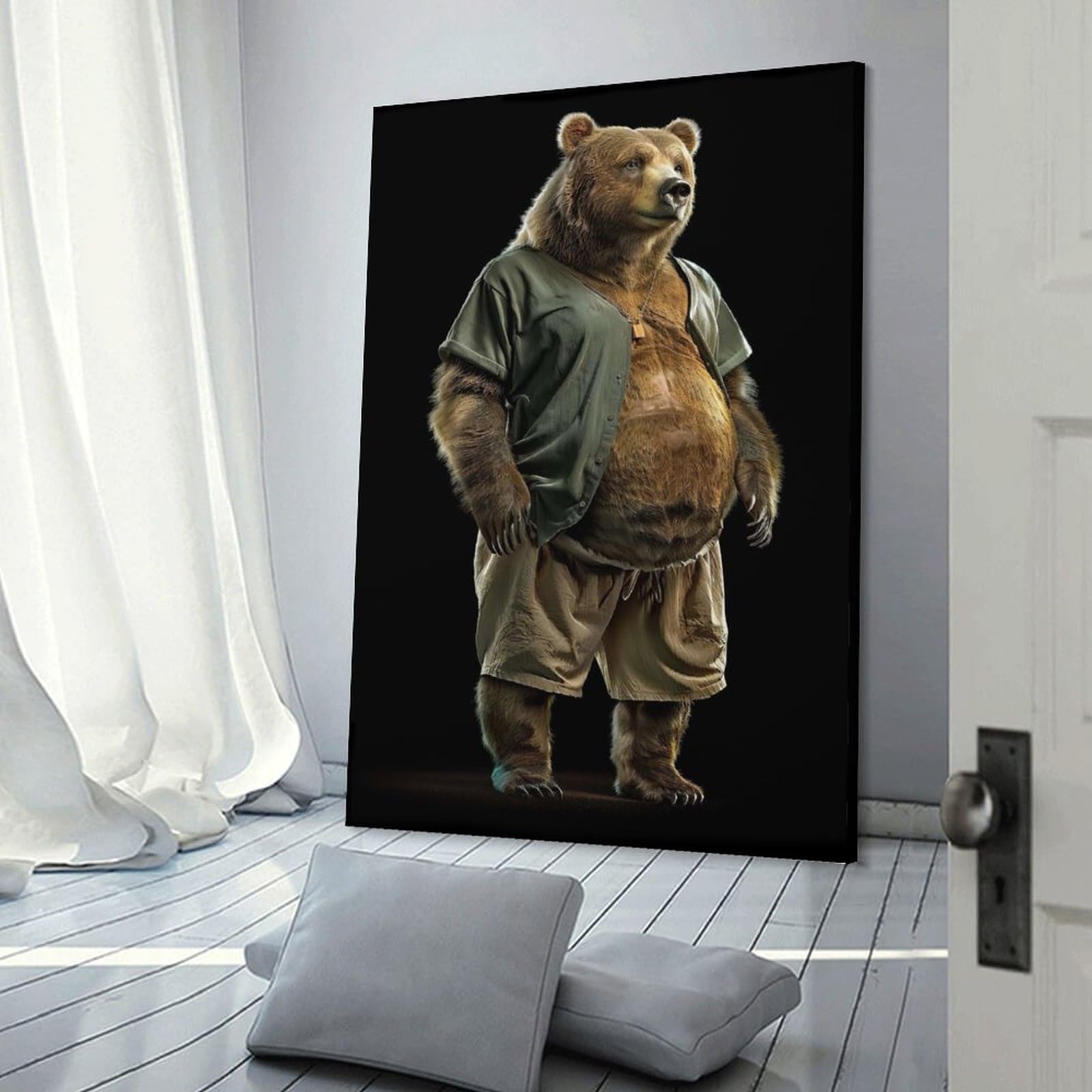 Junmoney Grizzly Bear Fat Canvas Wall Decor 24x36inch(60x90cm), for Home Lounge, Bedroom Or Reading Nook, A Home Accent with Warm Character