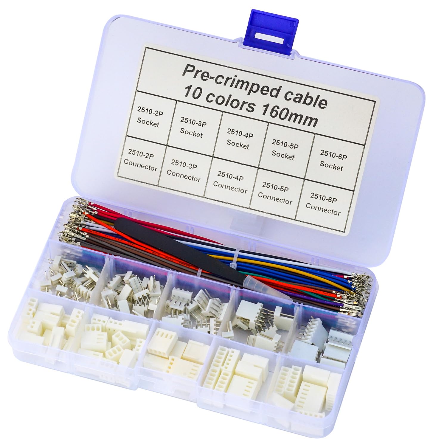 Compatible with Molex Wire-to-Board Connectors, KK 254 Connectors 2.54mm Pitch with 22AWG Premium Pre-Crimped Wire, KK 254 2.54mm 2P 3P 4P 5P 6P Housing (TC-MX-KK254-2510-2.54mm)