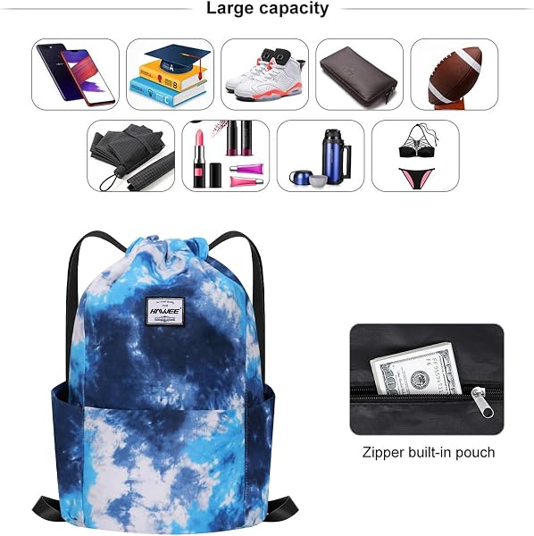 Impermeable Casual Mochila con Cordón Grande Deporte Bolso de Gimnasia Mochila de Cuerda Unisex para Mujer Hombre Vida Cotidiana Aire Libre Yoga Escuela Playa Nadar - 3