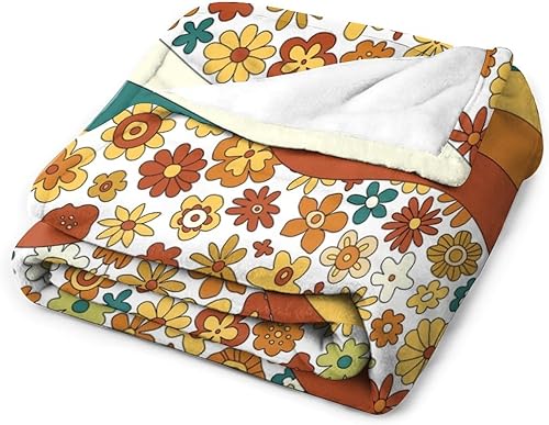 Miniatura 3 de Manta floral retro de los años 70, estilo bohemio, ondulado, geométrico, hippie, lindas flores, amarillo y naranja, manta con estampado abstracto