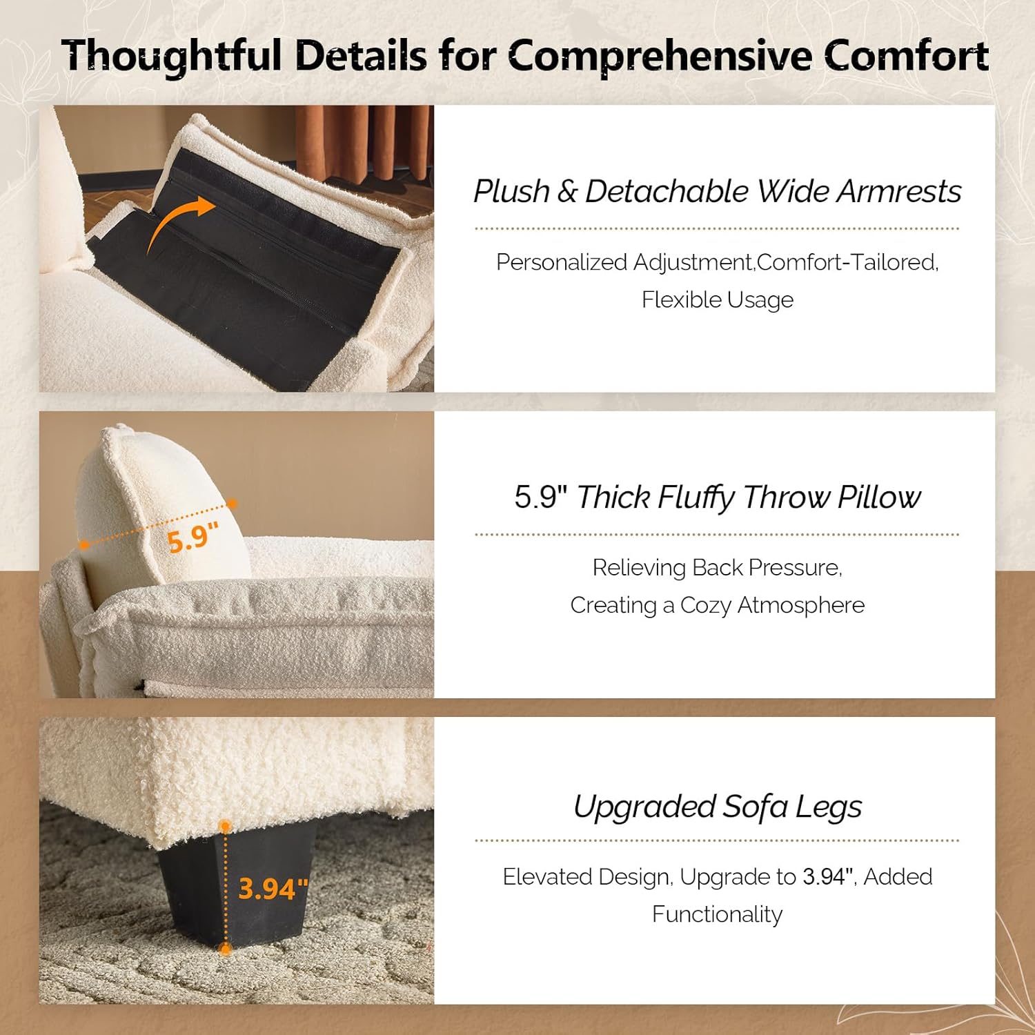 VINGLI Oversized Sofa Chair and a Half with Deep Seat & Movable 2-Layer Ottoman Set, Comfy Cloud Sofa Bed with Chaise, 1-Seater Modular Sectional Sleeper Couch for Living Room, Teddy-Fleece, Beige 5 71d6fDGQy2L. AC SL1500