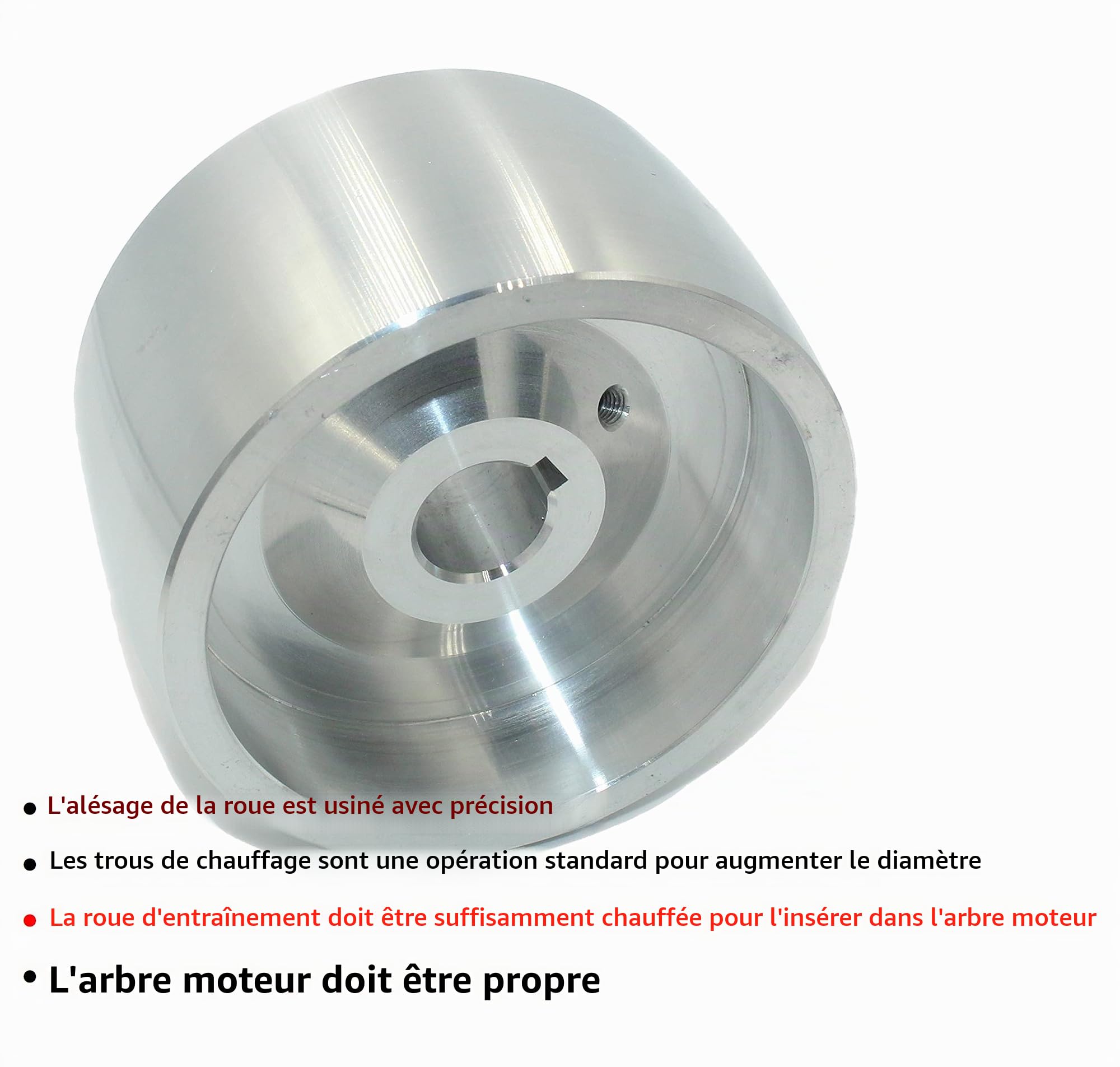 Roue d'entraînement pour meuleuse à courroie, usinée CNC, pour meuleuse à couteaux, diamètre 100 mm, largeur 55 mm, alésage de 24 mm, fabriquée en UE (roue motrice-100-24)