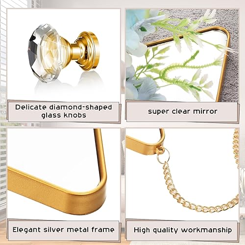 Miniatura 3 de Qunclay Juego de 12 espejos decorativos de pared de diamante, espejos colgantes con marco de cadena, espejos decorativos de diamante para decoración