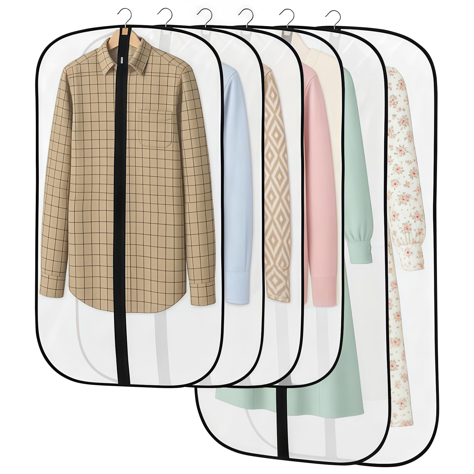 Chungg 6 Pieces Dustproof & Mothproof Garment Bags - Transparent Suit Bag For Travel & Storage, Clothes Protective Cover For Suits, Dresses, Coats, Jackets
