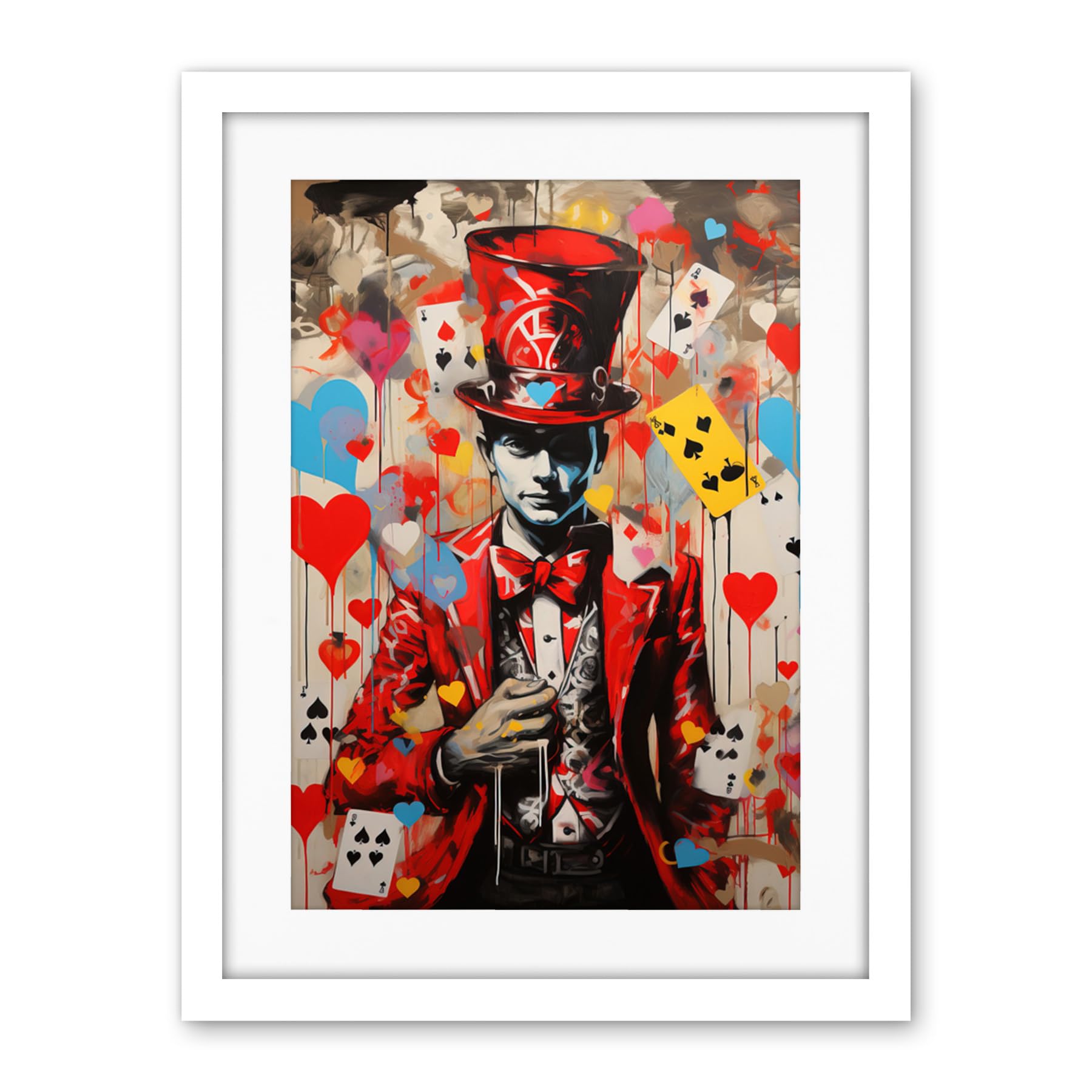 Artery8 The King of Hearts Modern Magician Magical Artwork Playing Cards Artwork Framed Wall Art Print 18X24 Inch