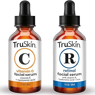 TruSkin Face Serum Duo – Vitamin C Serum & Retinol Serum for Face – AM & PM Anti Aging Skincare Routine – Brightening & Smoothing Facial Serums, 1 fl oz Each