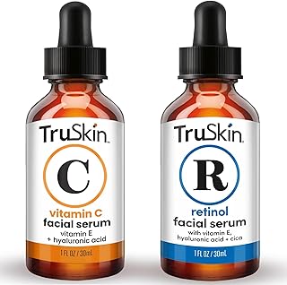 TruSkin Face Serum Duo – Retinol Serum for Face & Vitamin C Serum – Anti Aging Skin Care Set for Women – Skin Care for Bright, Smooth, & Firm Skin – 1 fl oz, 2 Bottles