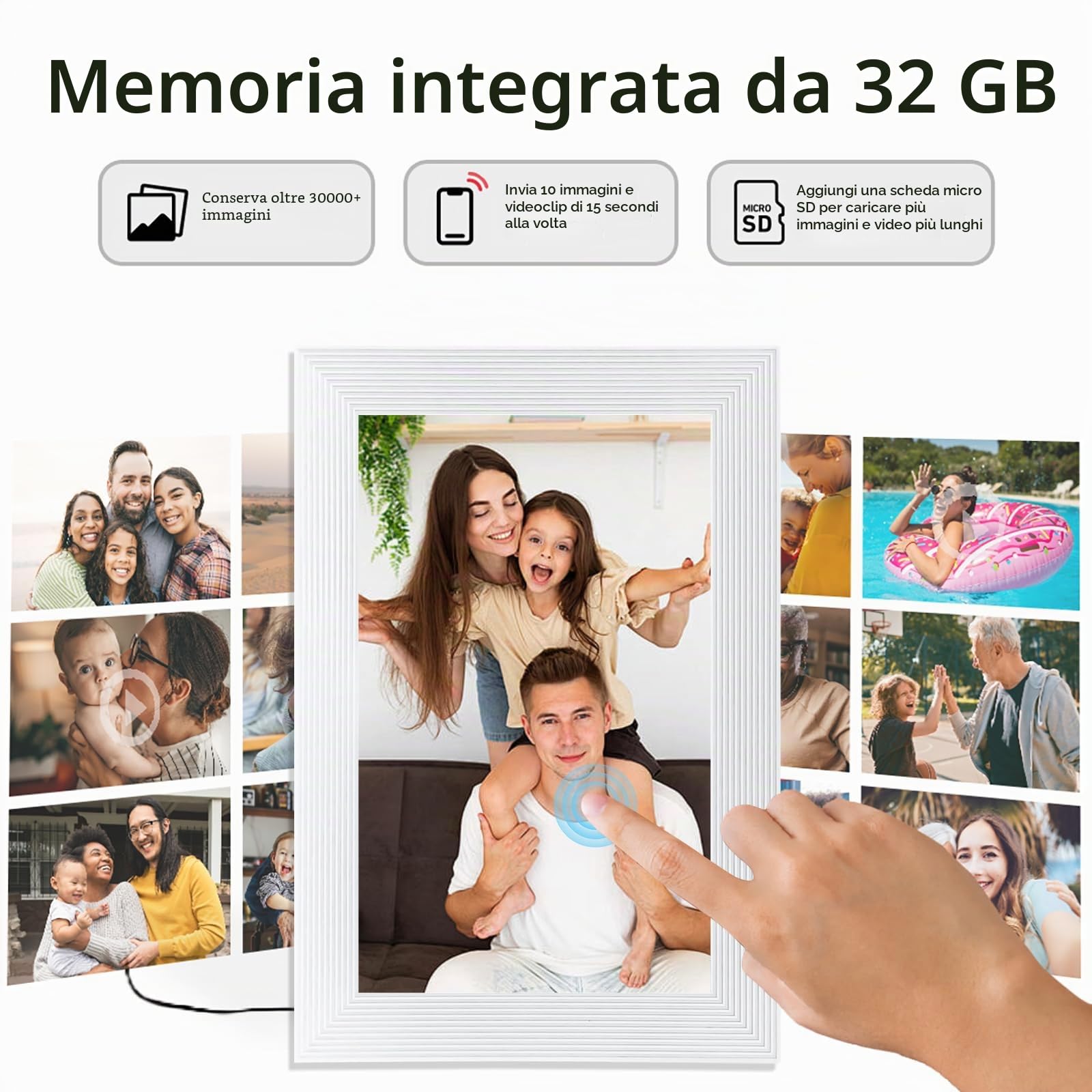 Frameo - Cornice per foto digitale WiFi da 10,1 pollici, con memoria da 32 GB e slot SD, cornice elettronica IPS touch screen con rotazione automatica, regalo per mamma, riscaldamento della casa