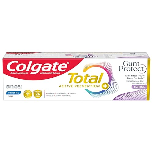 Vista 10 de Colgate Total Active Prevention Gum Protect Pasta de dientes blanqueadora, paquete de 3, pasta de dientes para gingivitis sin SLS para sangrado