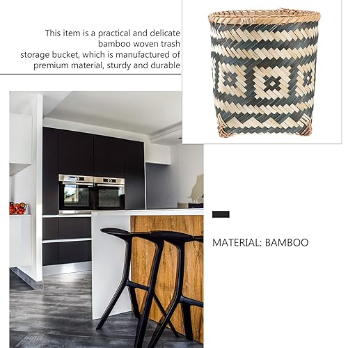Miniatura 8 de Ipetboom Cesta de basura tejida de bambú cesta de basura decorativa redonda de granja, cubo de basura de ratán para lavandería, cesta de mimbre para