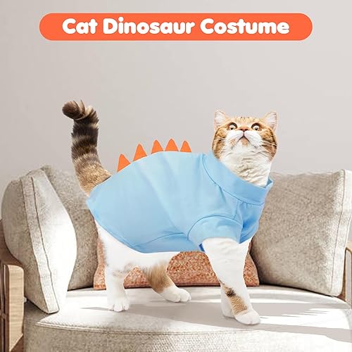 Miniatura 5 de DENTRUN Sphynx - Ropa de gato, lindo diseño de dinosaurio, disfraz de gato sin pelo, camisas de algodón transpirable, ropa de gato solo para gatos,