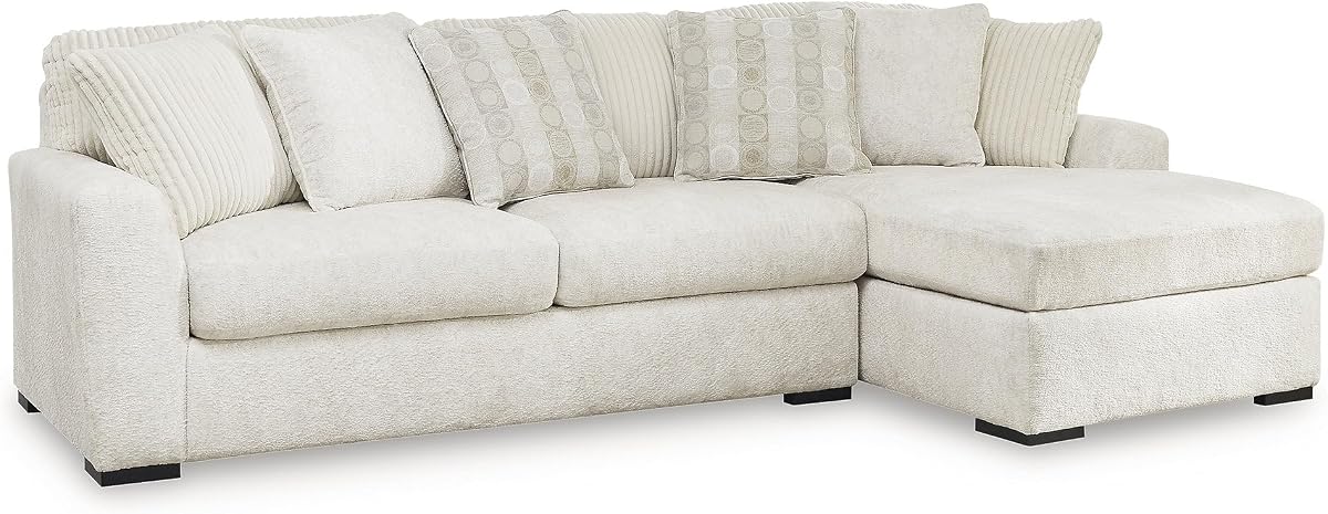 Signature Design by Ashley Chessington L-Shaped Sectional Sofa, Ivory | Sag-resistant platform foundation with reversible cushions, Textured polyester chenille for living room use