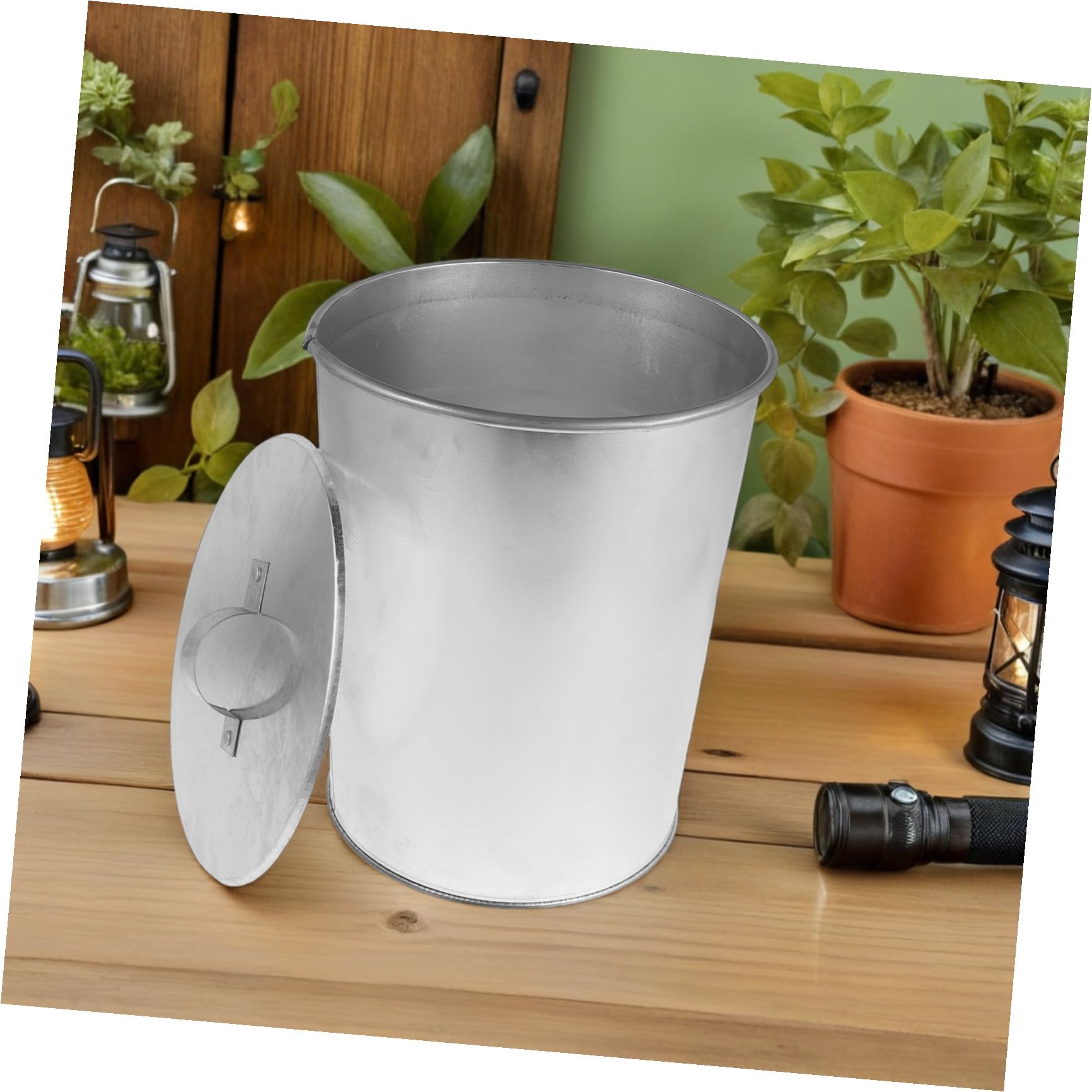 Secchio Leggera Argento Cenere e Portatile Zincato per in Ferro Soluzione con Coperchio Raffreddamento Efficiente, per Campeggio e Area Barbecue