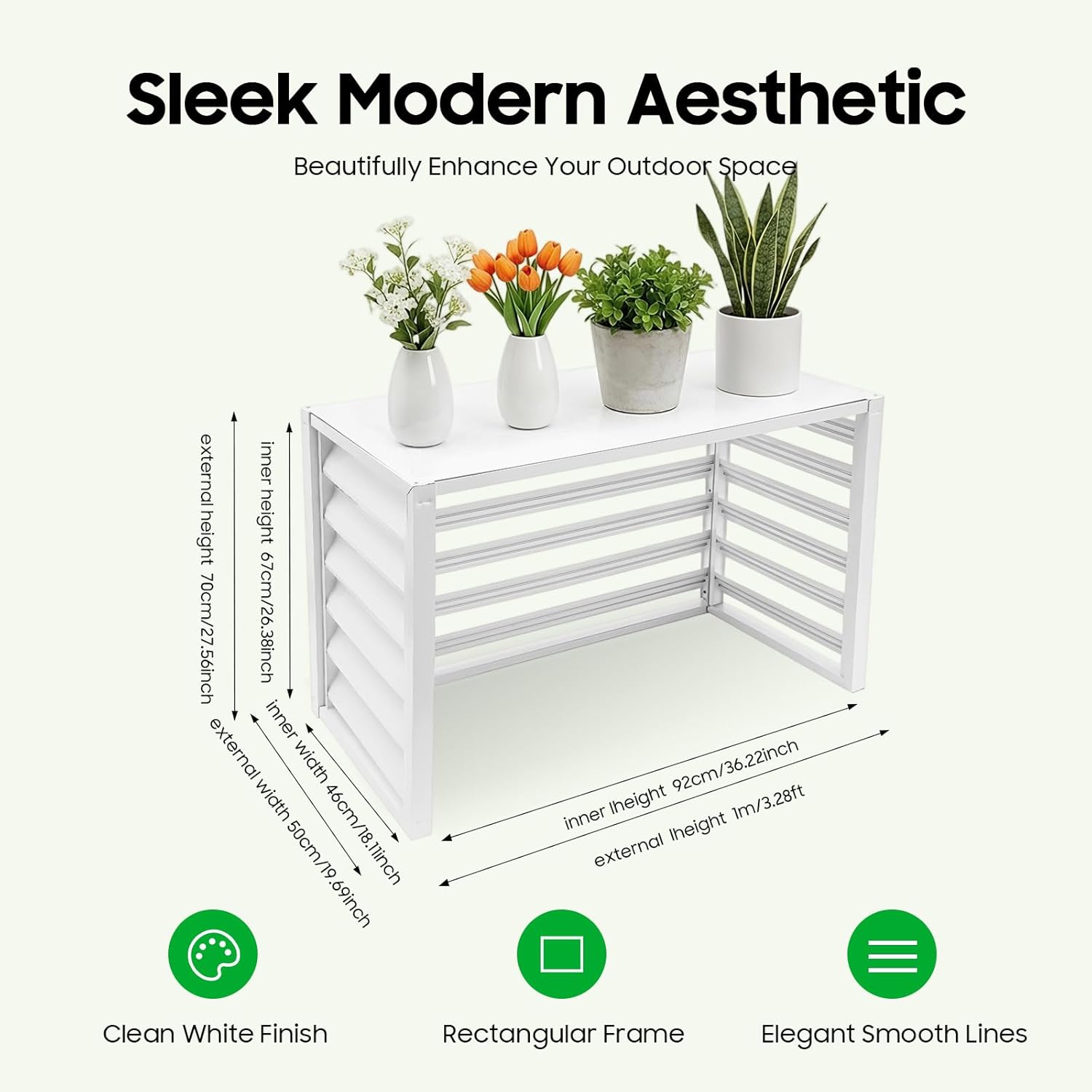 Air Conditioner Fence With Cover, Aluminum Split Ac Cover, Mini Split Condenser Cover, Air Conditioner Fence Panels, FreeStanding Rectangular Aluminum AC Covers, 39.3"X 19.6" X 27.5"In (White)