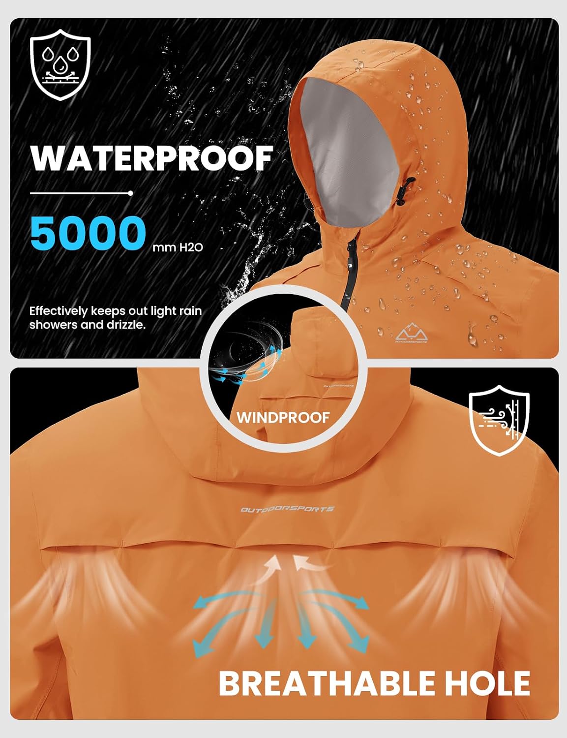 TBMPOY Mens Rain Jacket Waterproof Lightweight Packable Raincoat with Hood | Windbreaker,Windproof,Adjustable Hood,5 Zipper Pockets,Reflective,Taped Seams,Vent Holes,Hiking,Running,Golf,Cycling