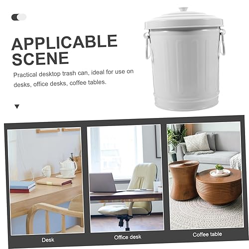 Miniatura 7 de CHILDWEET Bote de basura de metal con tapa, contenedor de metal, papelera de oficina, lata de caramelo, cocina, compostaje, papelera de escritorio,