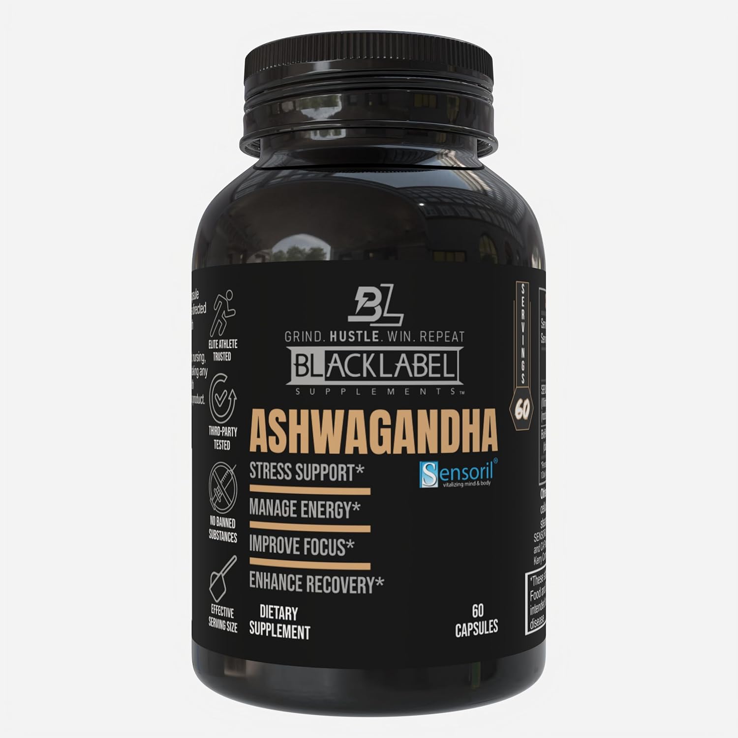 BLACKLABEL Supplements Sensoril Ashwagandha Supplement, 60 Capsules – Withania Somnifera for Cortisol Balance, Adaptogenic Stress Support, and Recovery – Ashwagandha Supplement Capsules