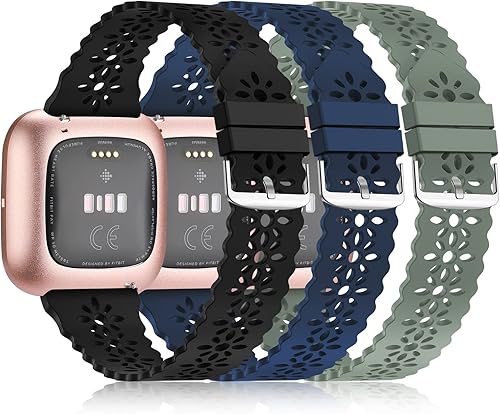 YAXIN Paquete de 3 correas deportivas delgadas compatibles con Fitbit VersaVersa 2Versa Lite para mujer, correas de repuesto de encaje de silicona