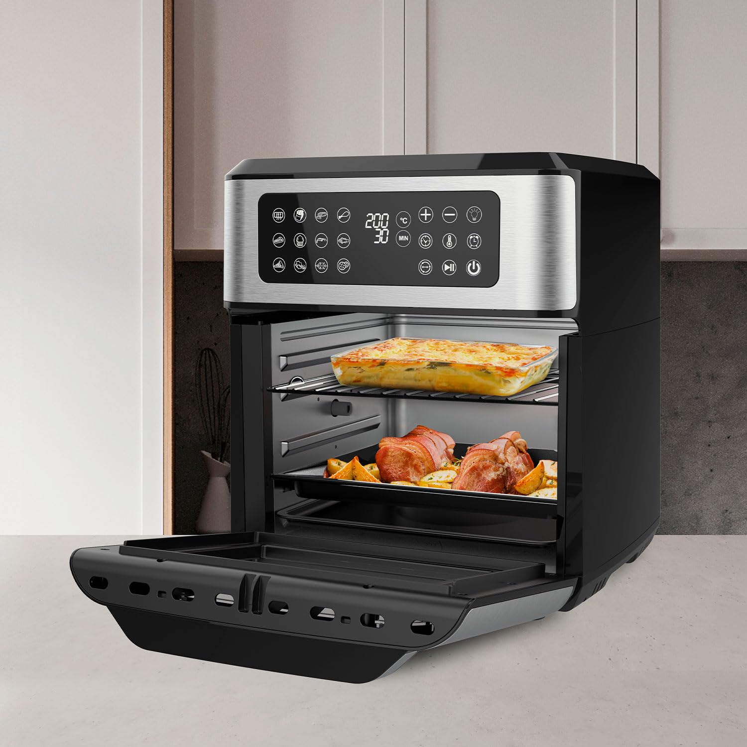 Taurus - Freidora de Aire y Horno 2 en 1 | 1800W Potencia | Capacidad de 12L | Pantalla Táctil con 12 Programas | Air Technology 99% Menos Grasa | Fácil de Limpiar