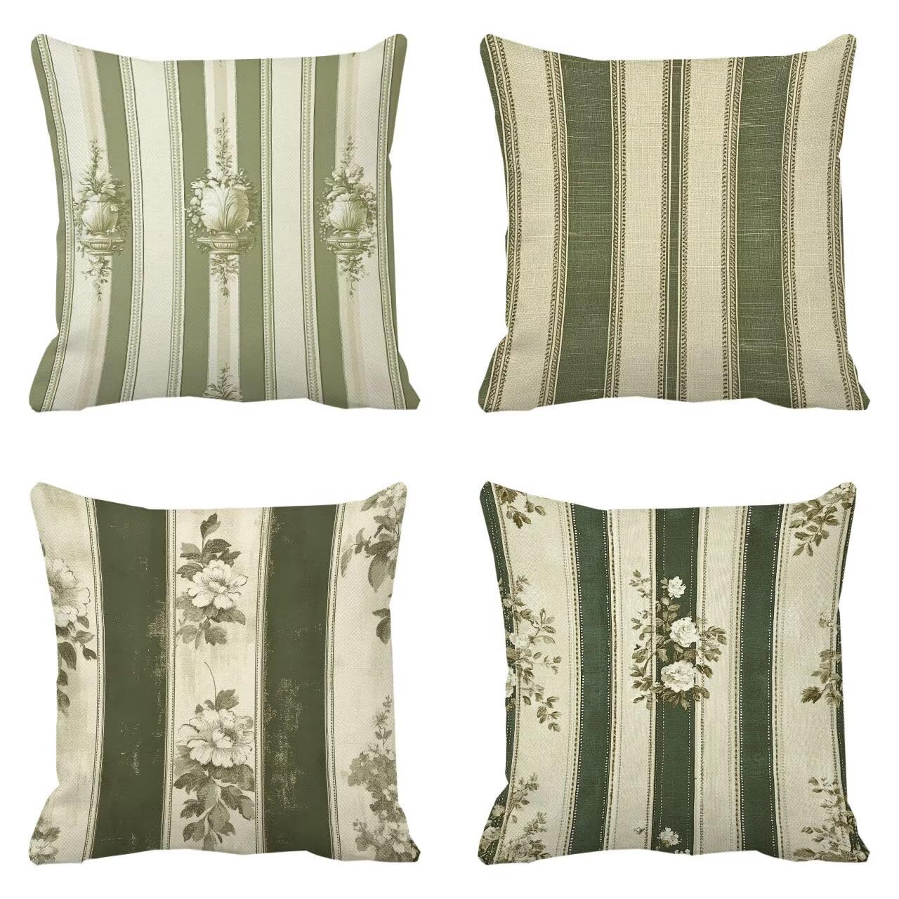 Coussin canapé vert à rayures 30x30 cm lot de 4 housses d'extérieur pour terrasse m-418