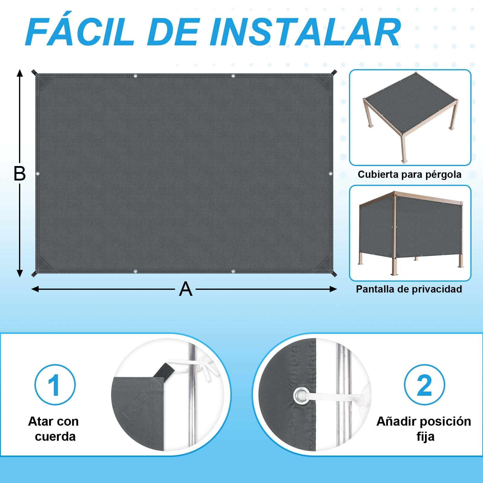 COOL AREA Toldo Vela Impermeable con Bordes Rectos Vela de Sombra Rectangular 2x3m Toldos Fibra de Poliéster PES con Protección UV para Patios,Terrazas,Jardines,Antracite