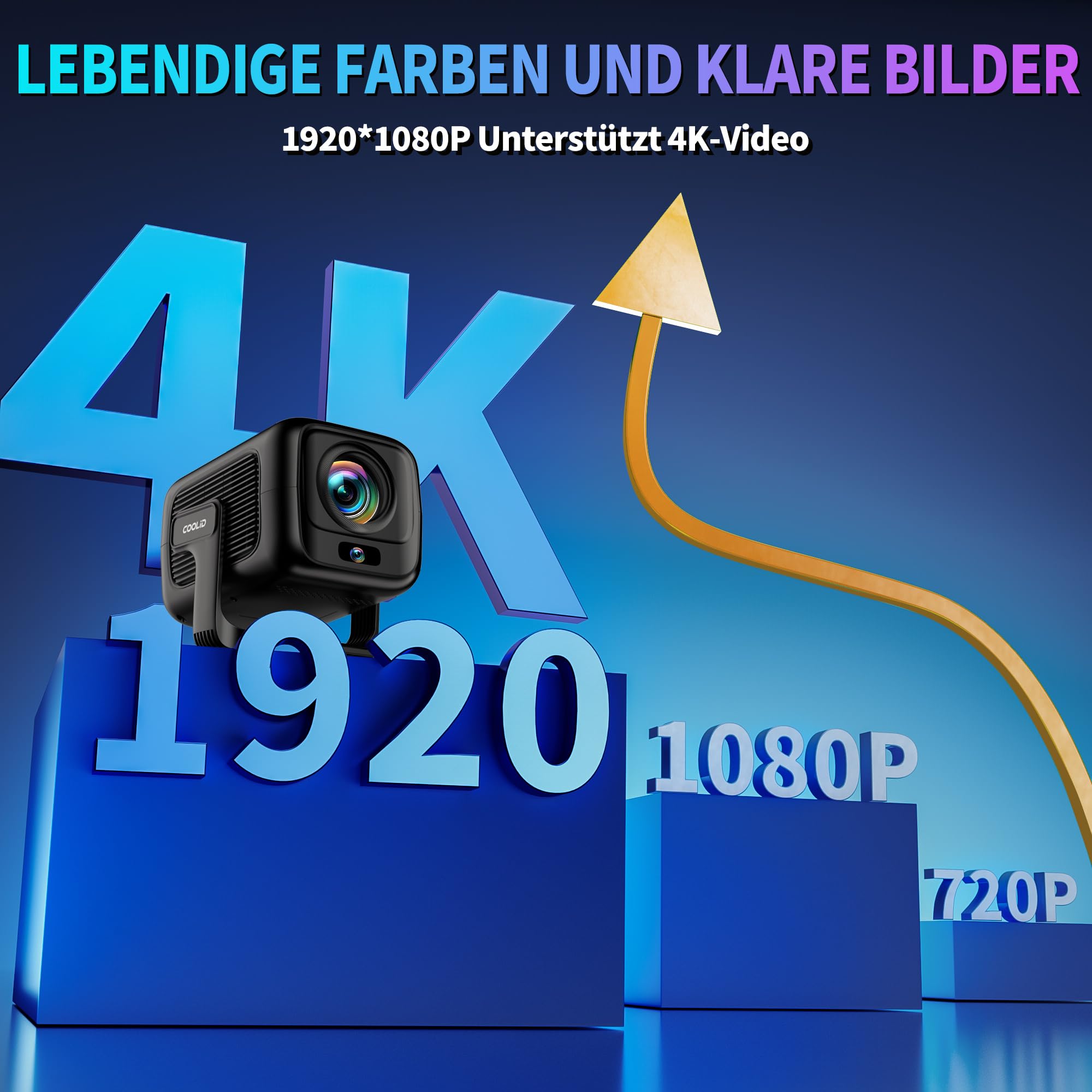 [ Autofokus & 2026 Upgraded ] Beamer 4K Projektor Native 1080P Mini Beamer Mit 5G WiFi 6 und BT 5.4 Tragbarer Projector mit Automatische Trapezialkorrektur 180 ° Drehung Tv Stick/USB/Laptop/PC,Schwarz