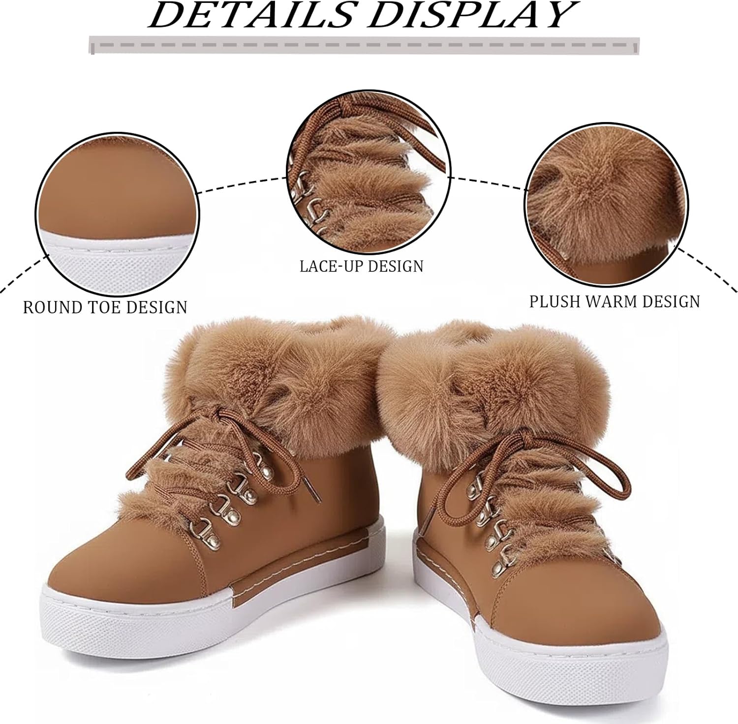 Women'S Flat Lace-Up Snow Ankle Boots Fashionable Winter Warm Thick-Soled Non-Slip Plush Lined Work Boots Comfortable Casual Snow Boots