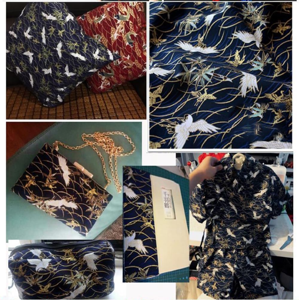 200x150 cm Japanischer Stil Baumwollstoff Meterware Bunt Gedruckt Nähstoffe mit Blume Fächer Fliegender-Kran Tücher Baumwolltuch Kleiderstoff Quiltstoffe marineblaue-Wolke