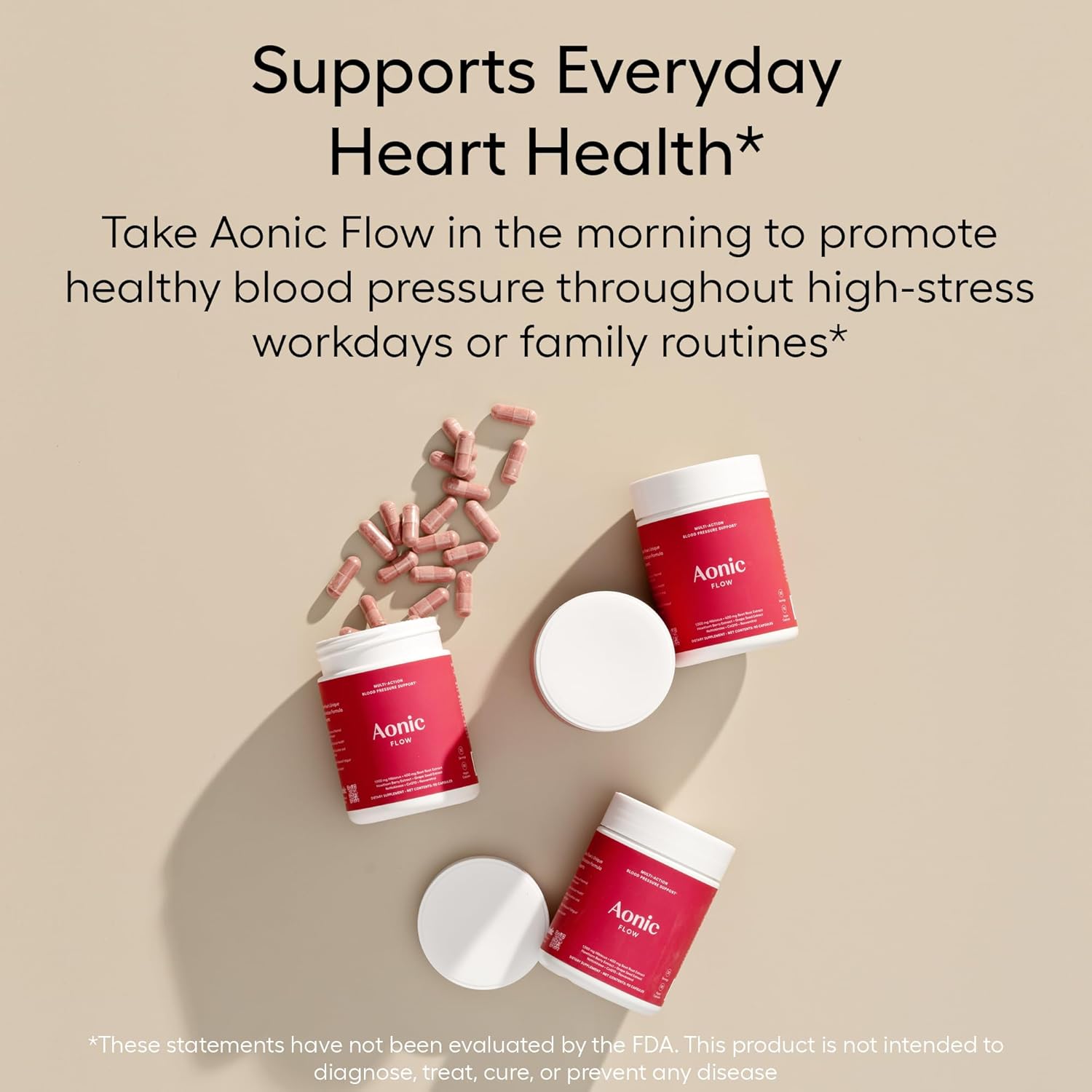 AONIC Flow | Healthy Blood Pressure Support | Multi-Action Formula with 1gr Hibiscus, 400mg Beet Root Extract (100mg Nitrates) CoQ10, Resveratrol & Hawthorn, Non-GMO & Vegan (90 Capsules)