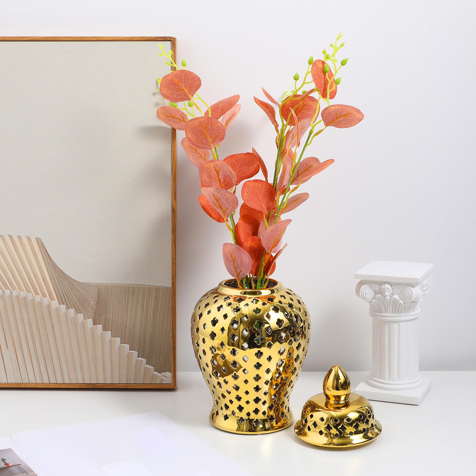 Vaso Decorativo in Ceramica Oro, Cavo, per Composizioni Floreali