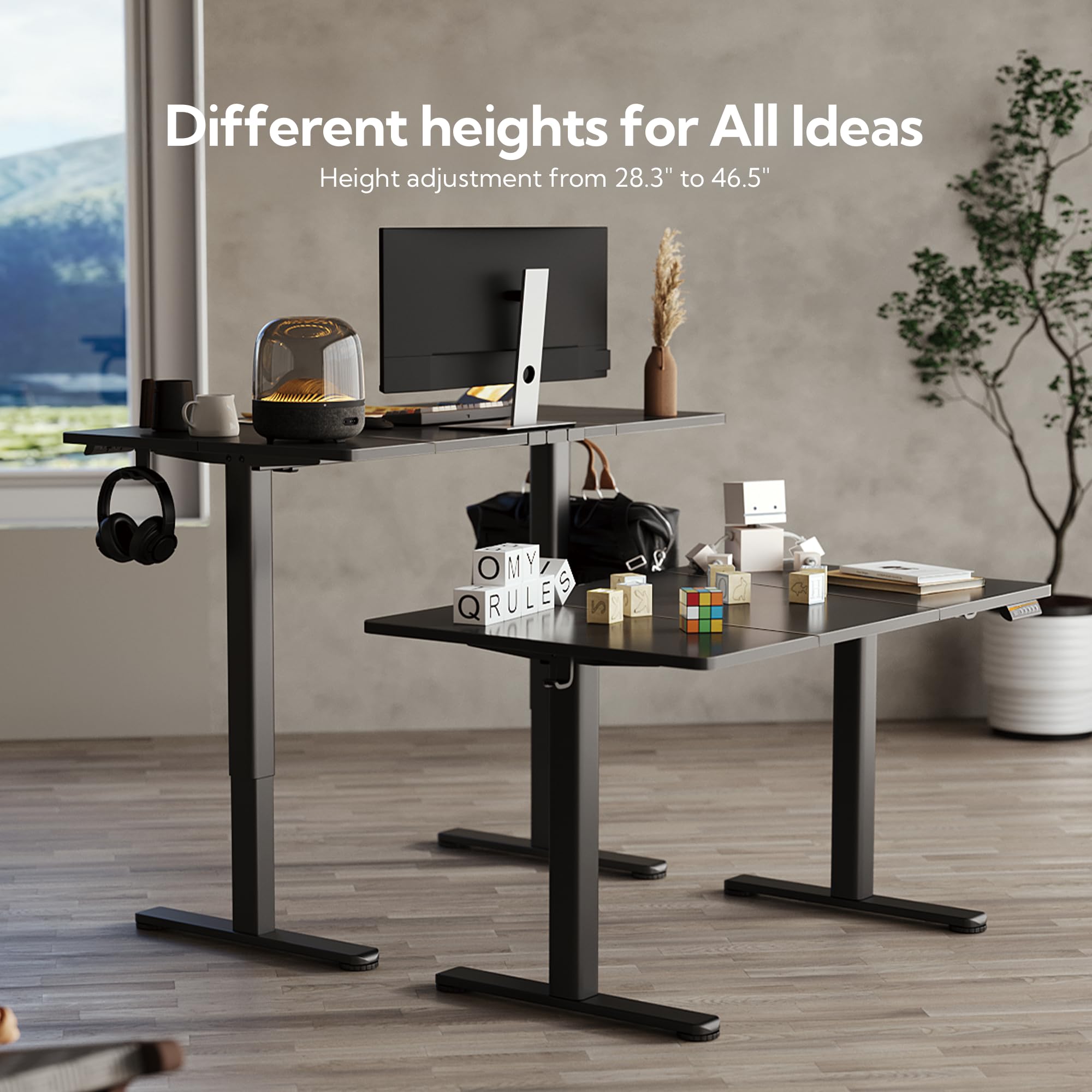 Claiks Electric Height Adjustable Standing Desk, 63x24 Inch, Black view 3