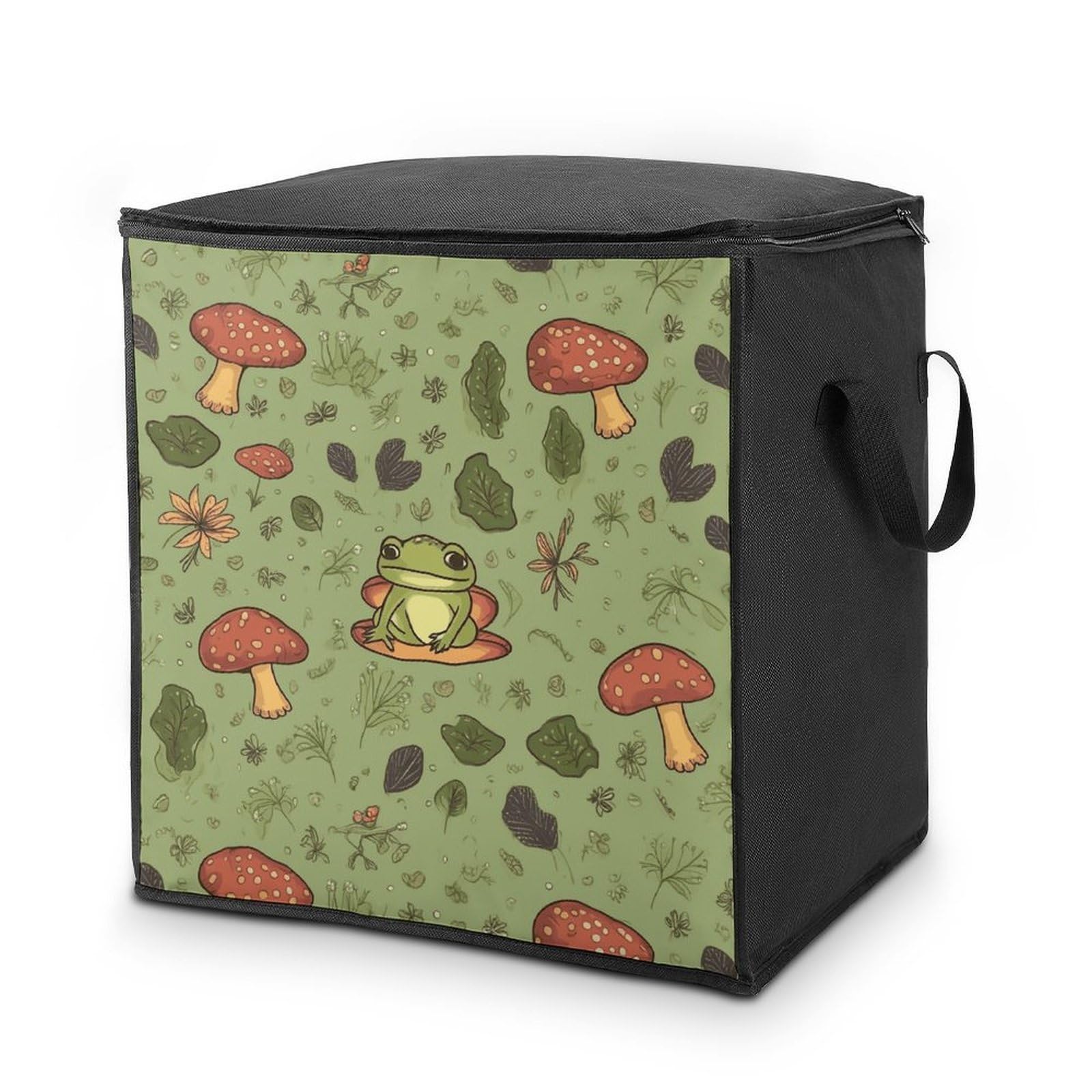 70L Frogs And Mushrooms Storage Bag With Zipper Closet Organizers with Handle for Home Storage Organizer for Blankets Quilts Clothes Comforter Bedding And Pillows