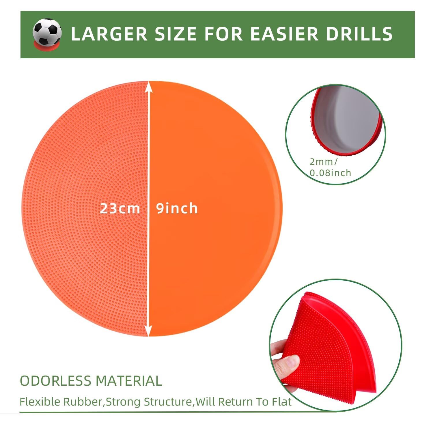 Vasolpryb Spot Markers 9 Inch 18 Pcs Non Slip Rubber Floor Markers Flat Field Cones Poly Dots for Classroom Dance Sports Soccer Basketball Speed Agility Training (9 Colors)