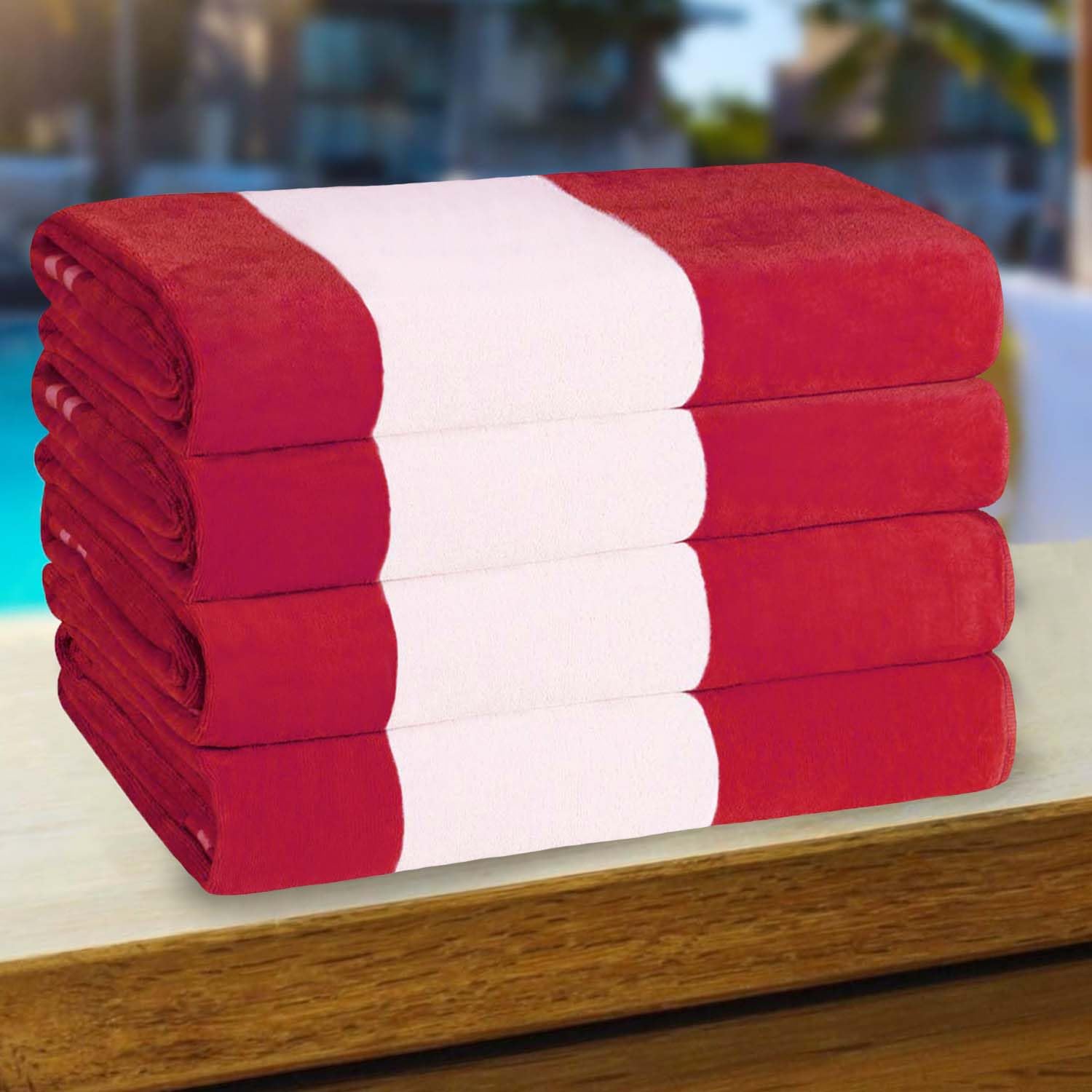 Superior Cotton Striped Beach Towels, Colorful Towels for Adult, Kid, Pool, Swimming, Sand, Travel, Large Oversized, Absorbent, Fast Drying, Bath Basics, Cabana Collection, Set of 4, Red โ image 1
