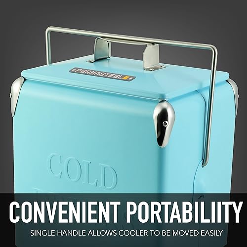 Miniatura 8 de Permasteel Cofre de hielo portátil retro vintage de 14 cuartos de galón, enfriador personal de metal duro para campamento, playa, picnic, estilo