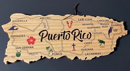Tabla de cortar de madera con forma de Puerto Rico y bandeja decorativa puertorriqueña para decoración de pared, decoración del hogar, isla de