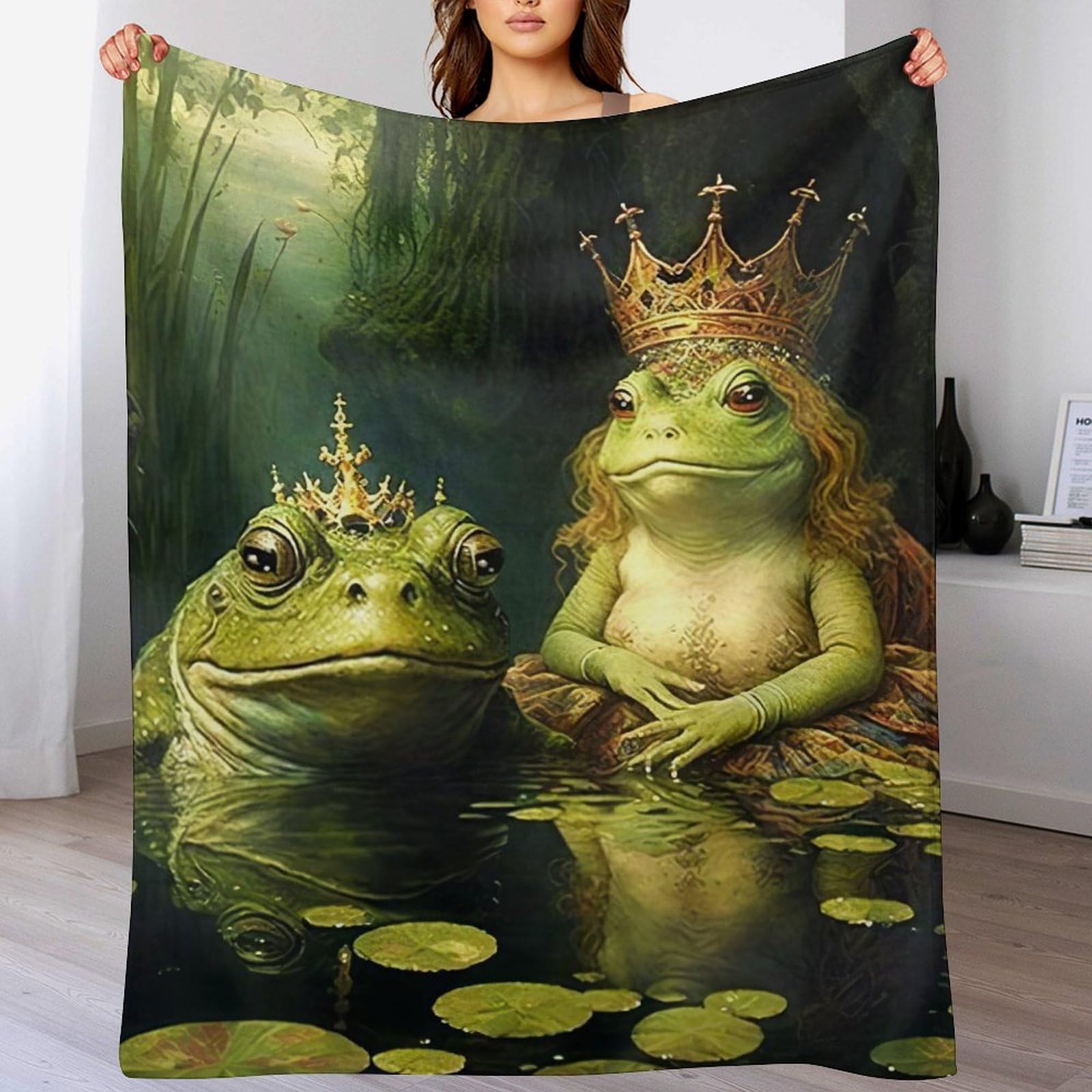 Couverture duveteuse chaude et légère avec motif grenouille en peluche souple