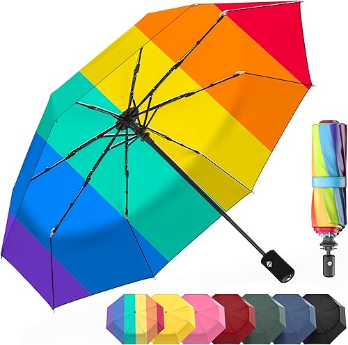 Vista 45 de Rain-Mate Paraguas compactos resistentes al viento para la lluvia, diseño de costilla de fibra de vidrio reforzada fuerte y apertura y cierre 1.Negro