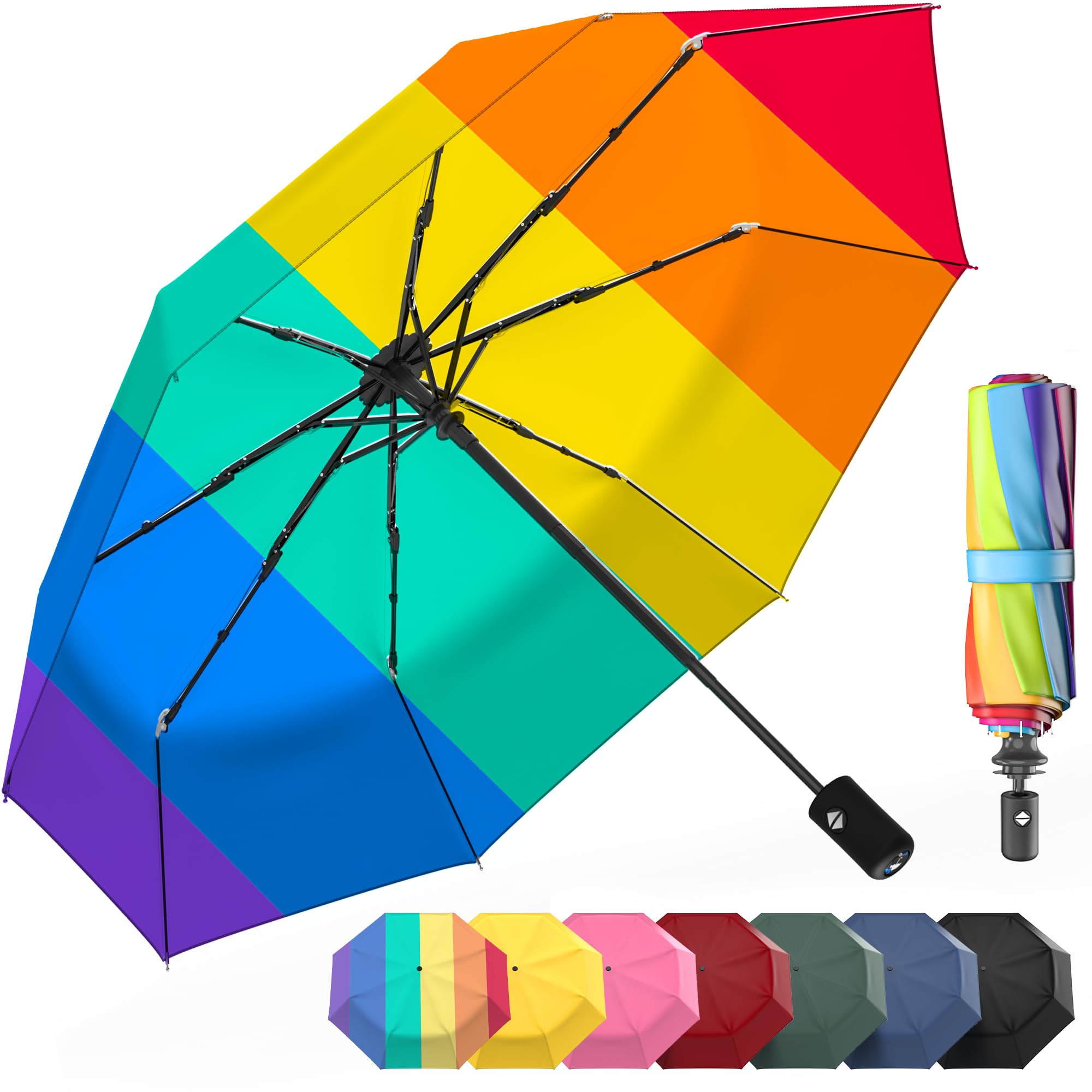 Rain-Mate Windproof Compact Umbrellas for Rain - Strong Reinforced Fiberglass Rib Design & Auto Open & Close - Portable Folding Travel Umbrella -