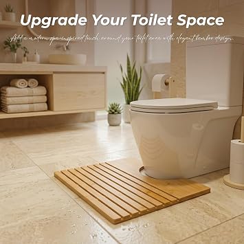 Bamboo U-Shaped Toilet Mat, Anti-Slip Bathroom Duckboard