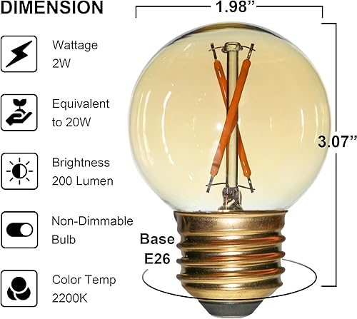 Miniatura 2 de Bombillas LED de globo G50 E26 de 6 unidades no regulables, bombilla Edison redonda pequeña de repuesto G16.5 equivalente a 15 W 20 W, luz cálida