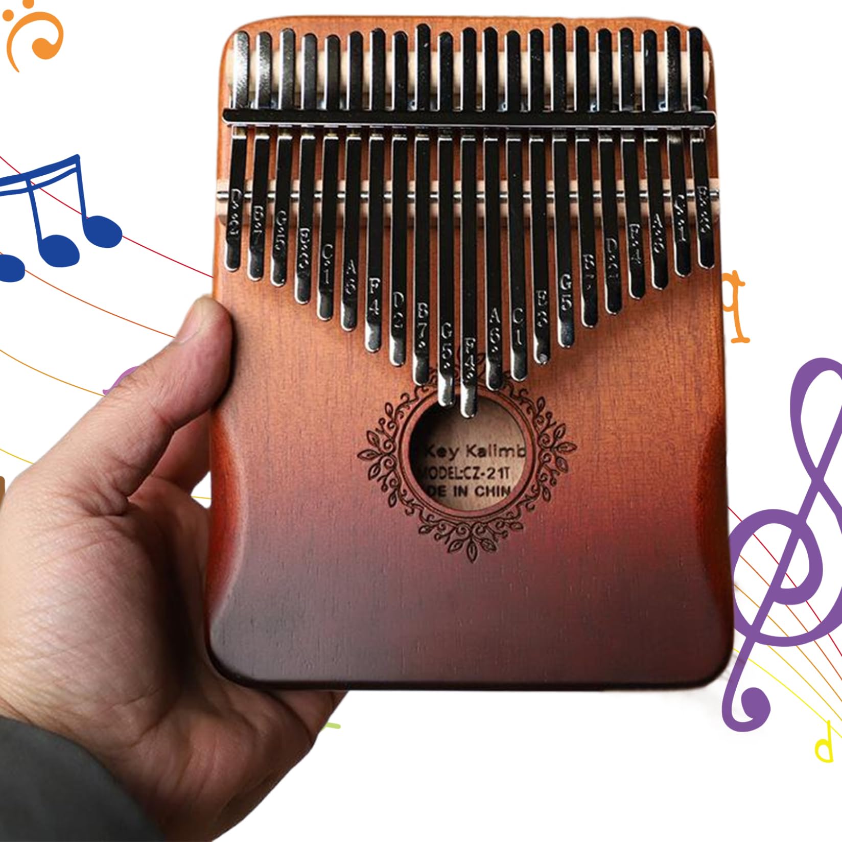 Kalimba - Kalimba, pianoforte a 21 tasti, in legno, accordato, portatile, per bambini, adulti, principianti, dita dei fiori