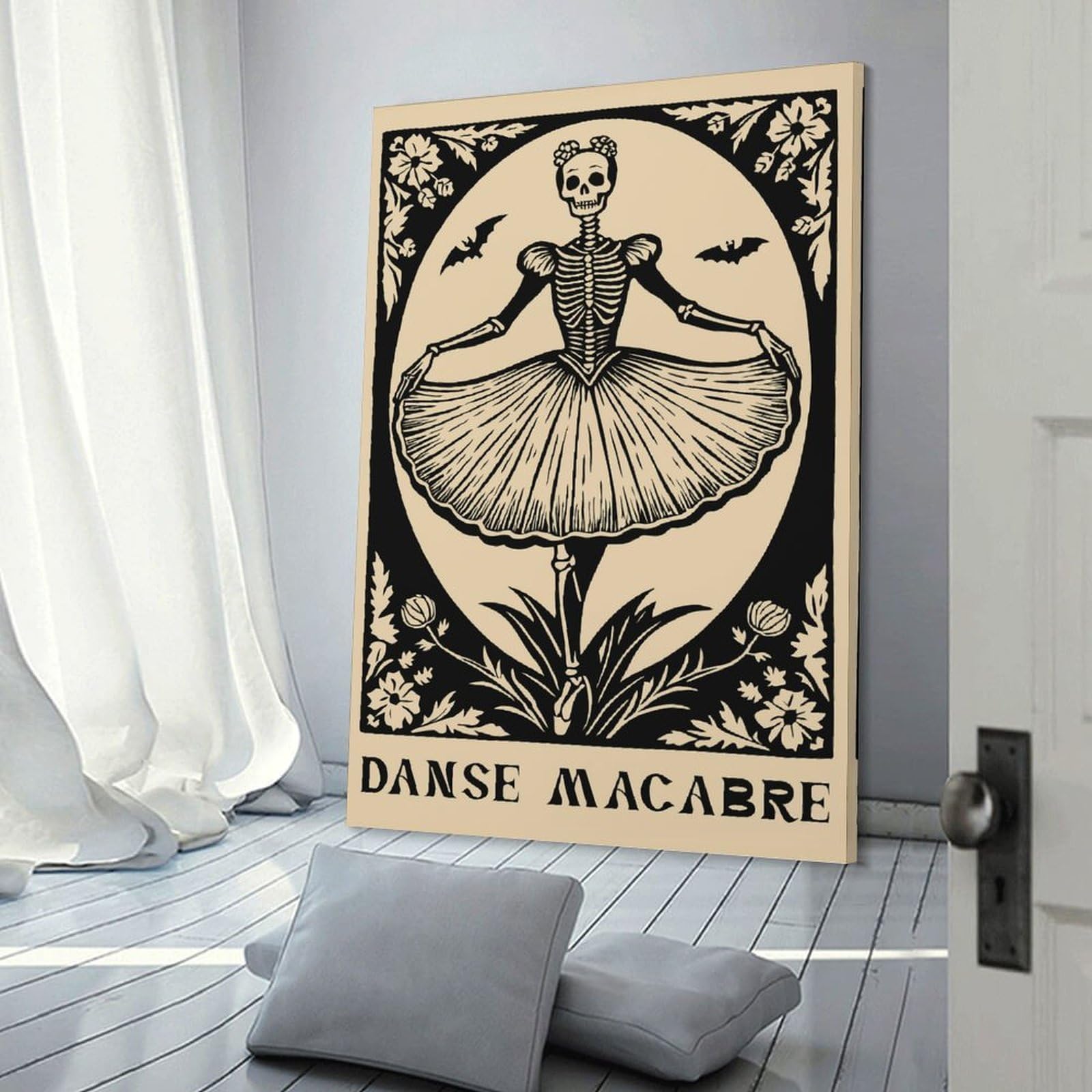 Junmoney Danse Macabre Skeleton Ballerina Canvas Wall Decor 08x12inch(20x30cm), for Entrance Walls, Hall Decor Or Foyers, Wall Decor to Refresh Empty Corners