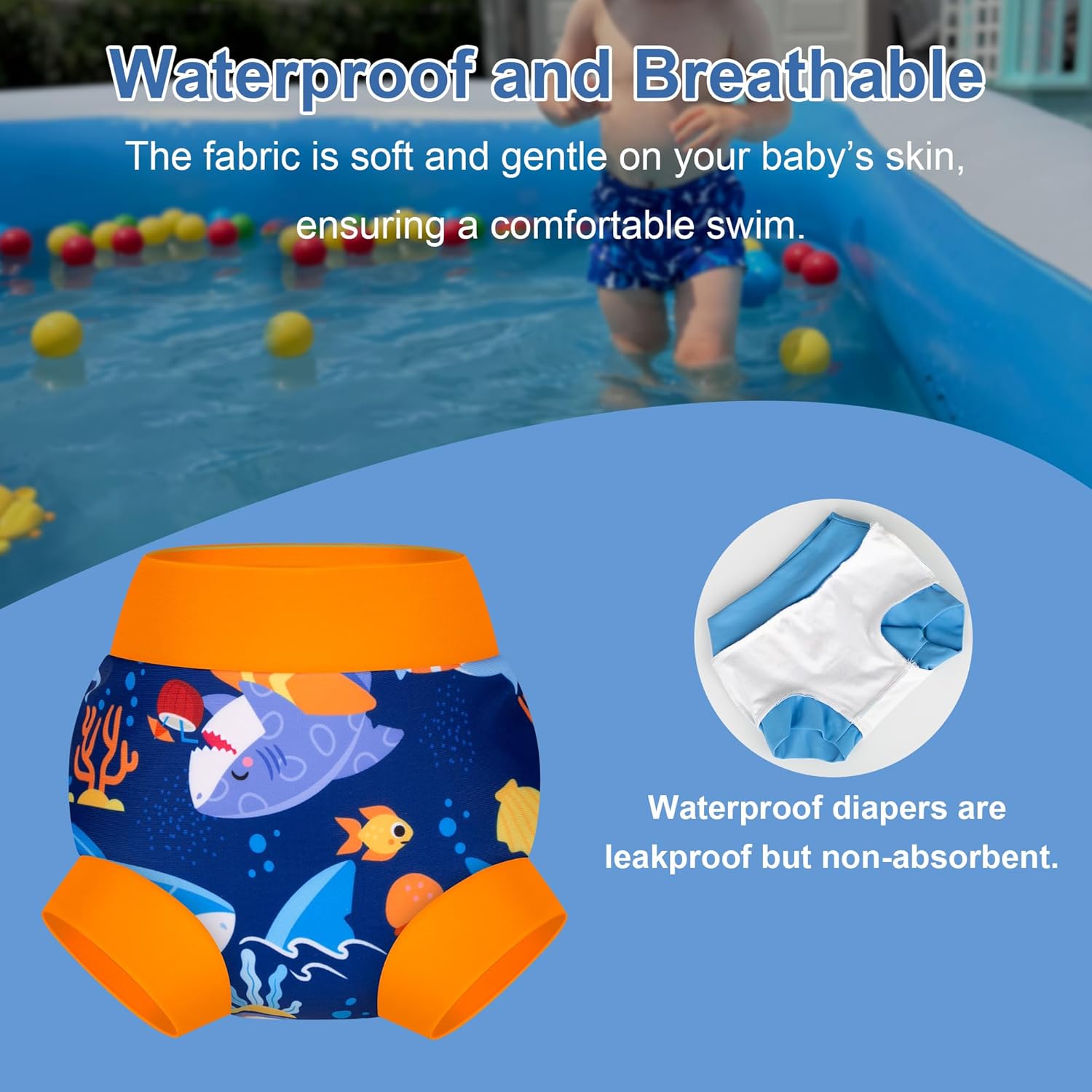 BIG ELEPHANT Baby Swim Diapers 3-Pack – Reusable Waterproof Swim Pants for Boys and Girls, Soft Breathable Swimwear for Pool - Image 2