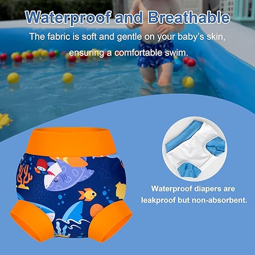 Vista 2 de BIG ELEPHANT Pañales de natación para bebé, paquete de 36 Pañales reutilizables impermeables, trajes de baño suaves y transpirables para niños
