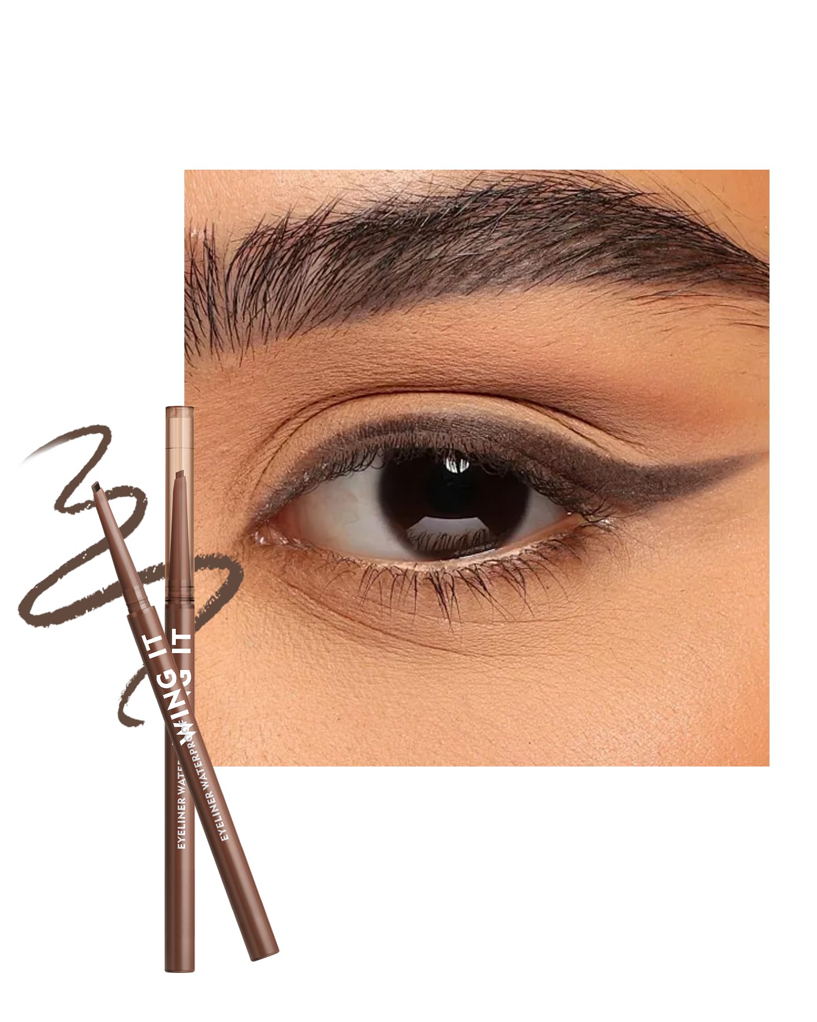 Waterproof Gel Eyeliner Pencil Dark Brown Matte Waterline Eye Liner Pencils Slim Angled Tip Long Lasting Smudge Proof