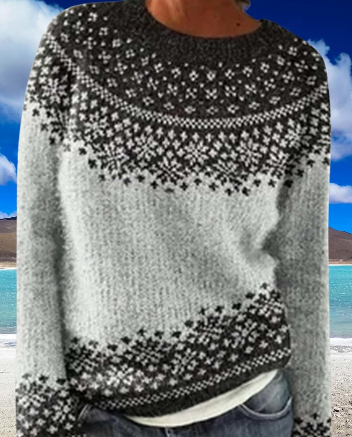 Womens Pullover Vintage Sweater Casual Loose Long Sleeve Knitted Sweater Autumn and Winter Striped Vintage Designs - Image 5